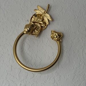 Gold Metal Towel Ring Holder Bathroom Dragonfly Boho Leaf Oak Hollow Gilded